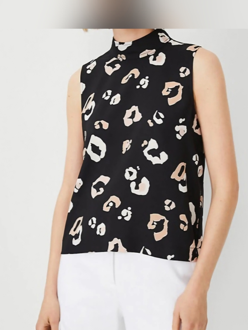 Ann Taylor Leopard Print Shell Blouse Black Tan NWT
